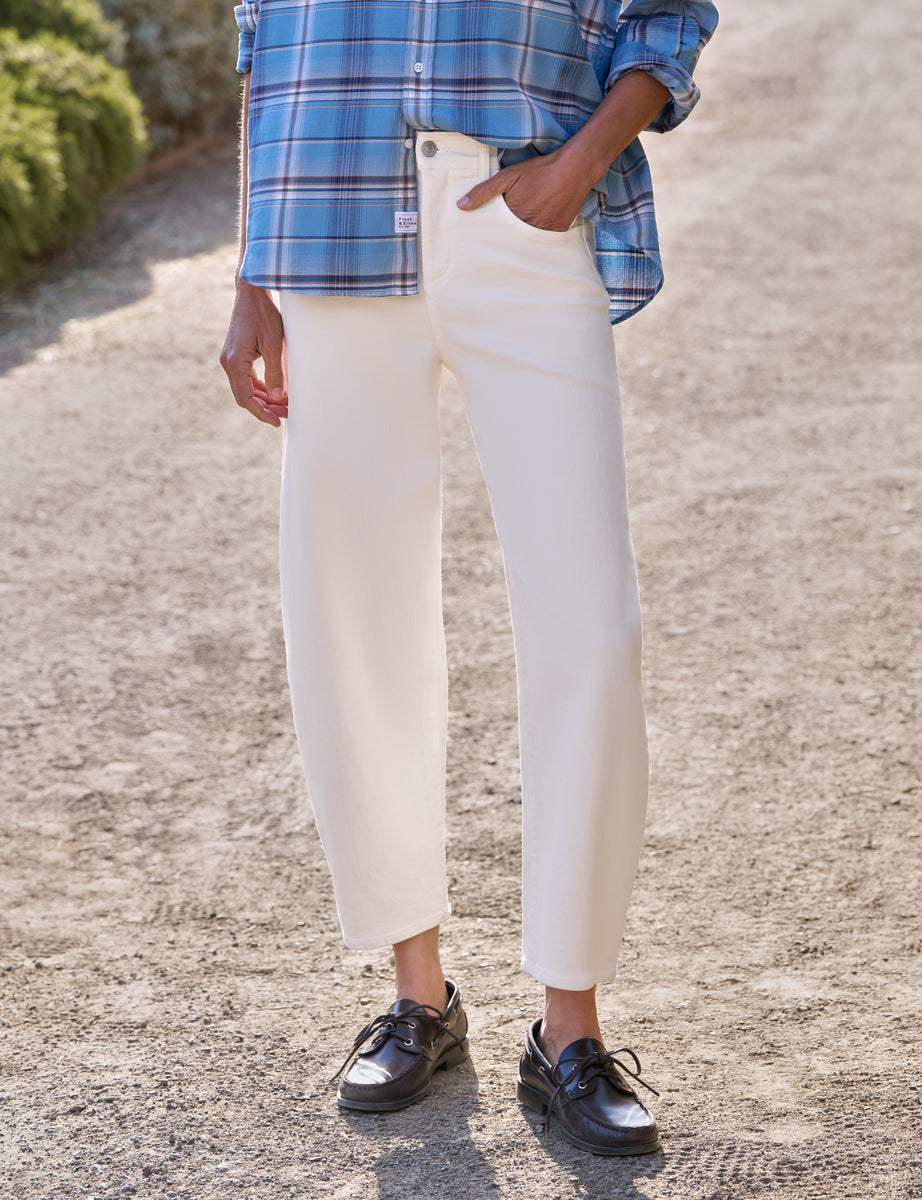 Brennan, Barrel Leg Jean, Cream Denim | Frank & Eileen