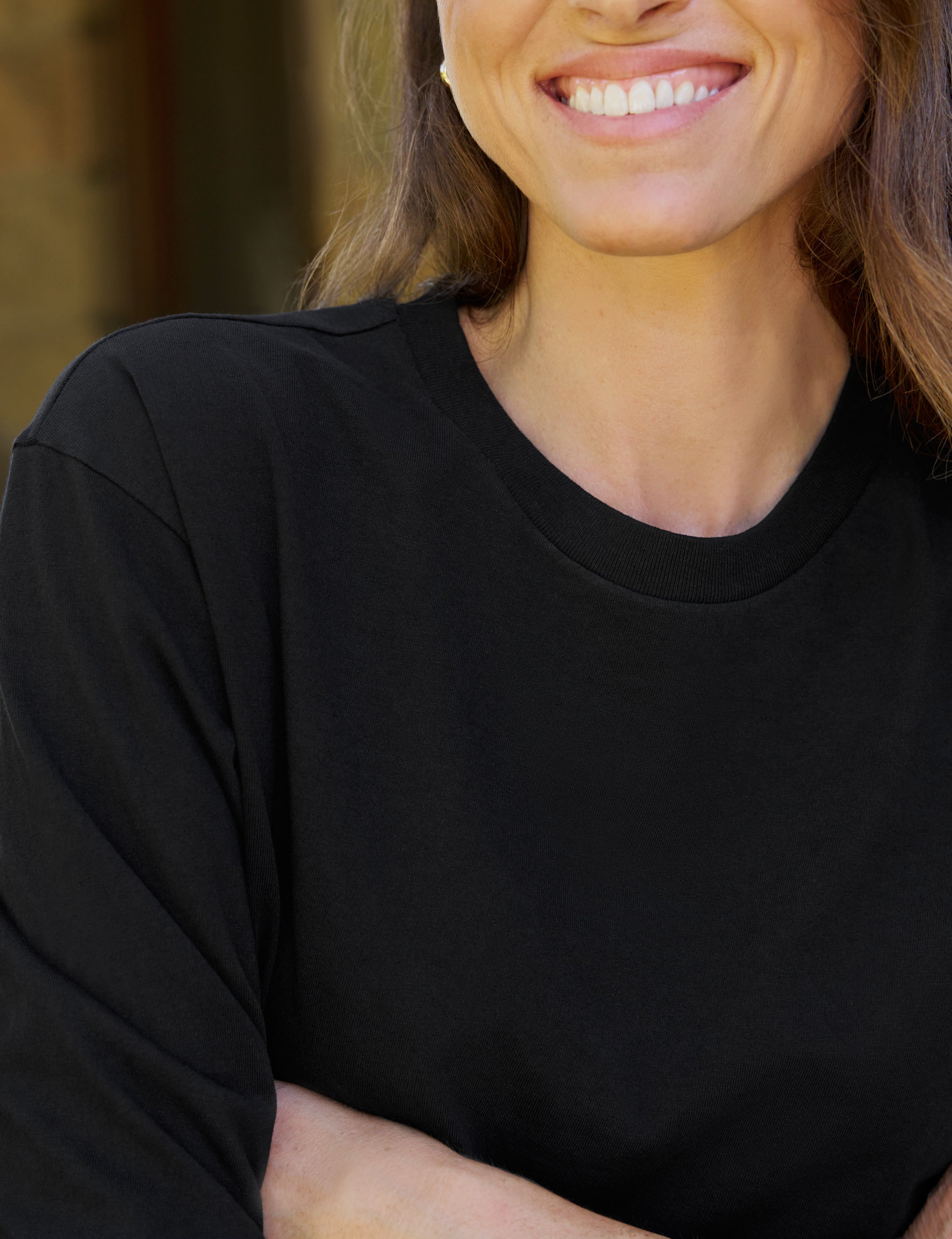 Quinn, Long-Sleeve Crewneck Tee, Black | Frank & Eileen