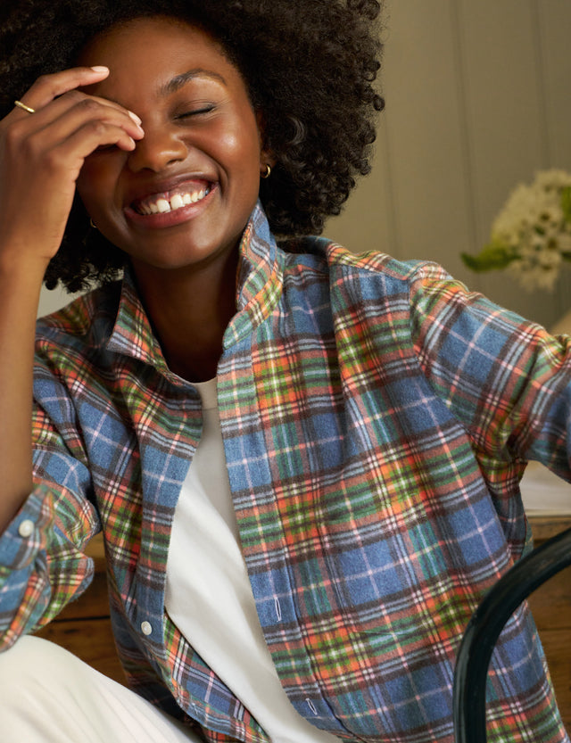 EILEEN Orange and Green with Blue Plaid, Italian Flannel