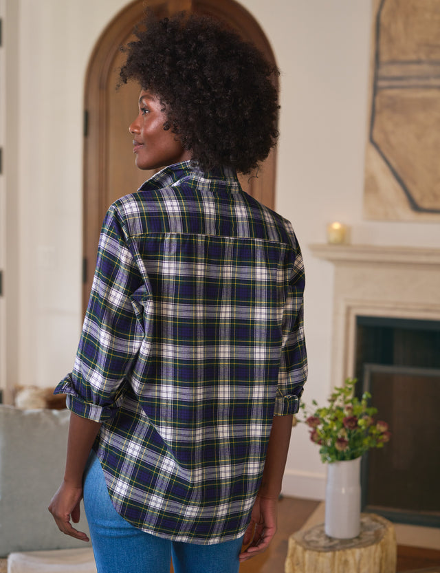 EILEEN Blue and Green with White Plaid, Italian Flannel