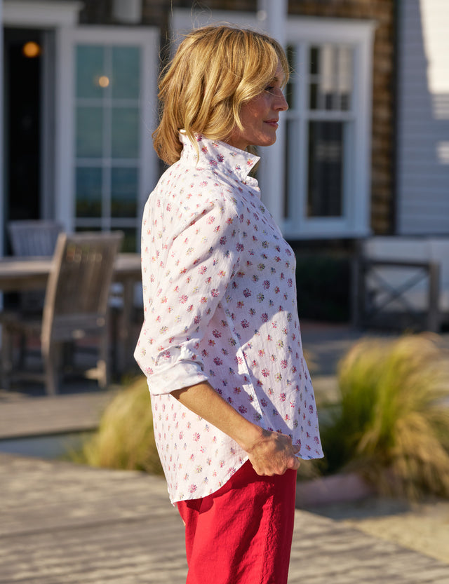 EILEEN Red and Blue Flower, Italian Classic Linen