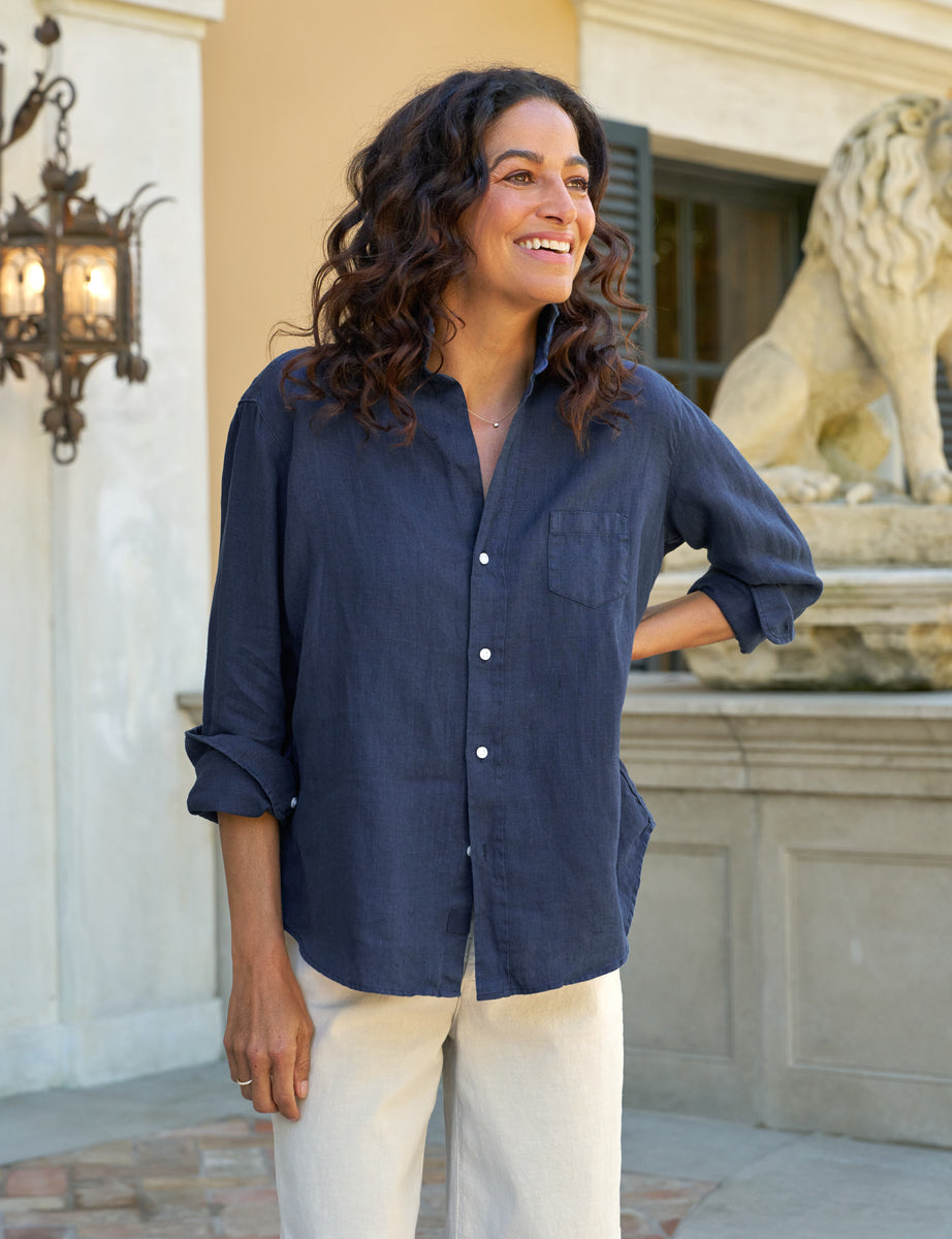Frank & Eileen フランクアンドアイリーン リネンシャツネイビー S Eileen, Relaxed Button-Up Shirt, Navy | Frank & Eileen