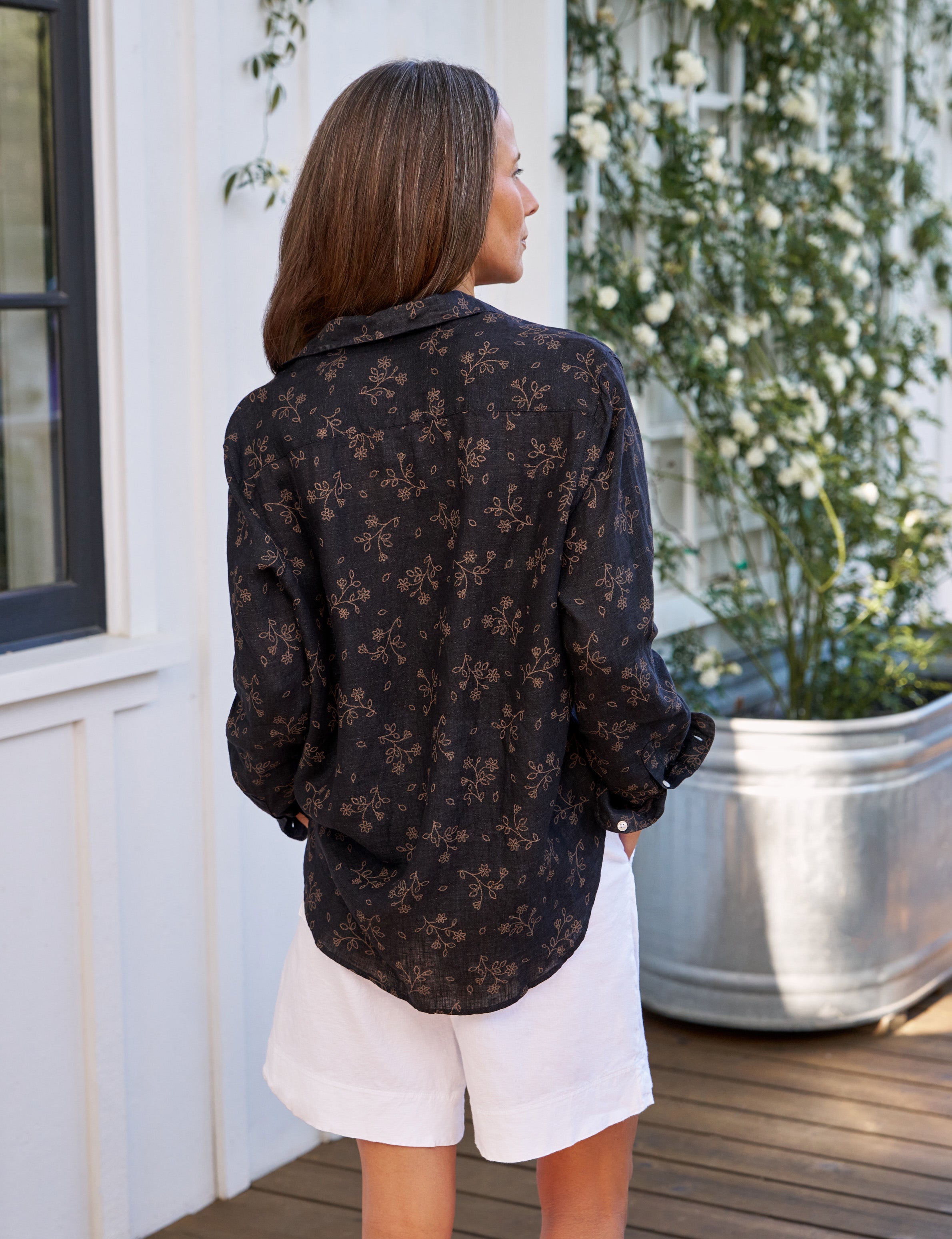 Eileen, Relaxed Button-Up Shirt, Black Floral | Frank & Eileen