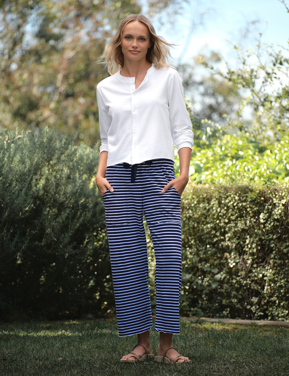 Oahu Travel Set, Jackie Cardigan & Penny Jersey Pant, Navy Stripe