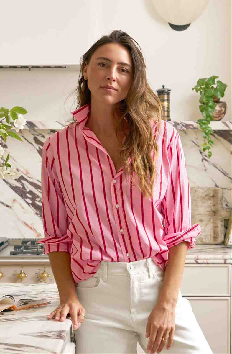 Eileen, Relaxed Button-Up Shirt, Pink Stripe | Frank & Eileen