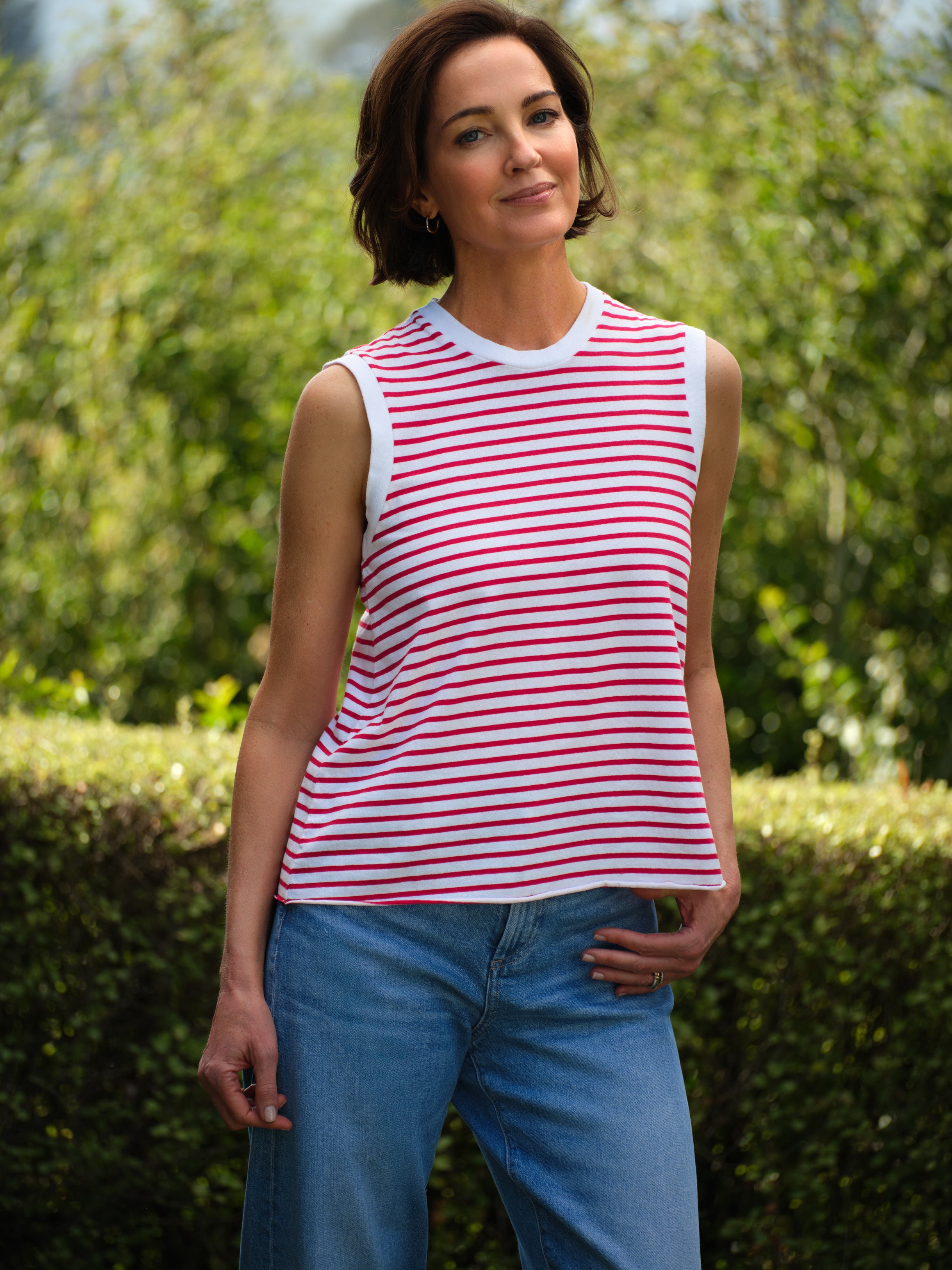 Finn, Sleeveless Tank, Red Stripe | Frank & Eileen