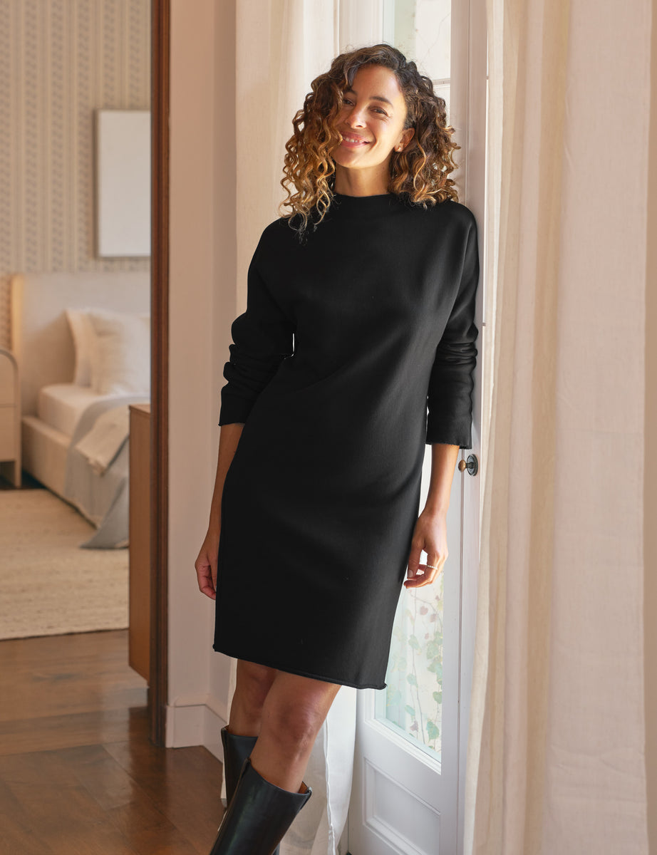 Izzie, Funnel Neck Short Dress, Black | Frank & Eileen