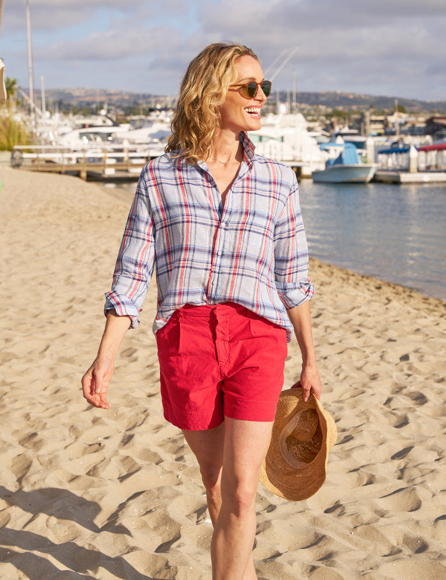 EILEEN Light Blue with Red Plaid, Classic Linen