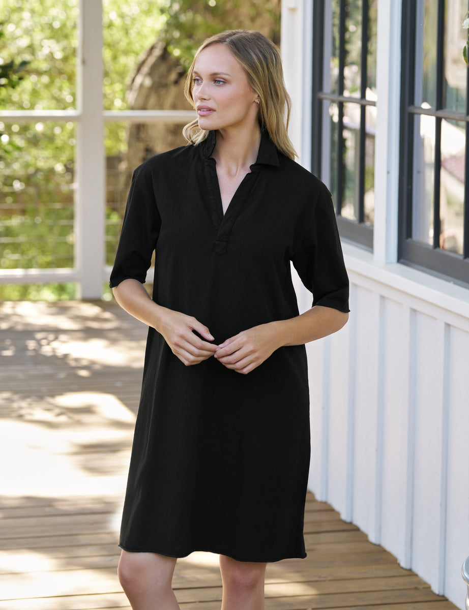 ワンピース Pimpernel Little Black Dress Mini Emma, Popover Henley Dress, Black | Frank & Eileen