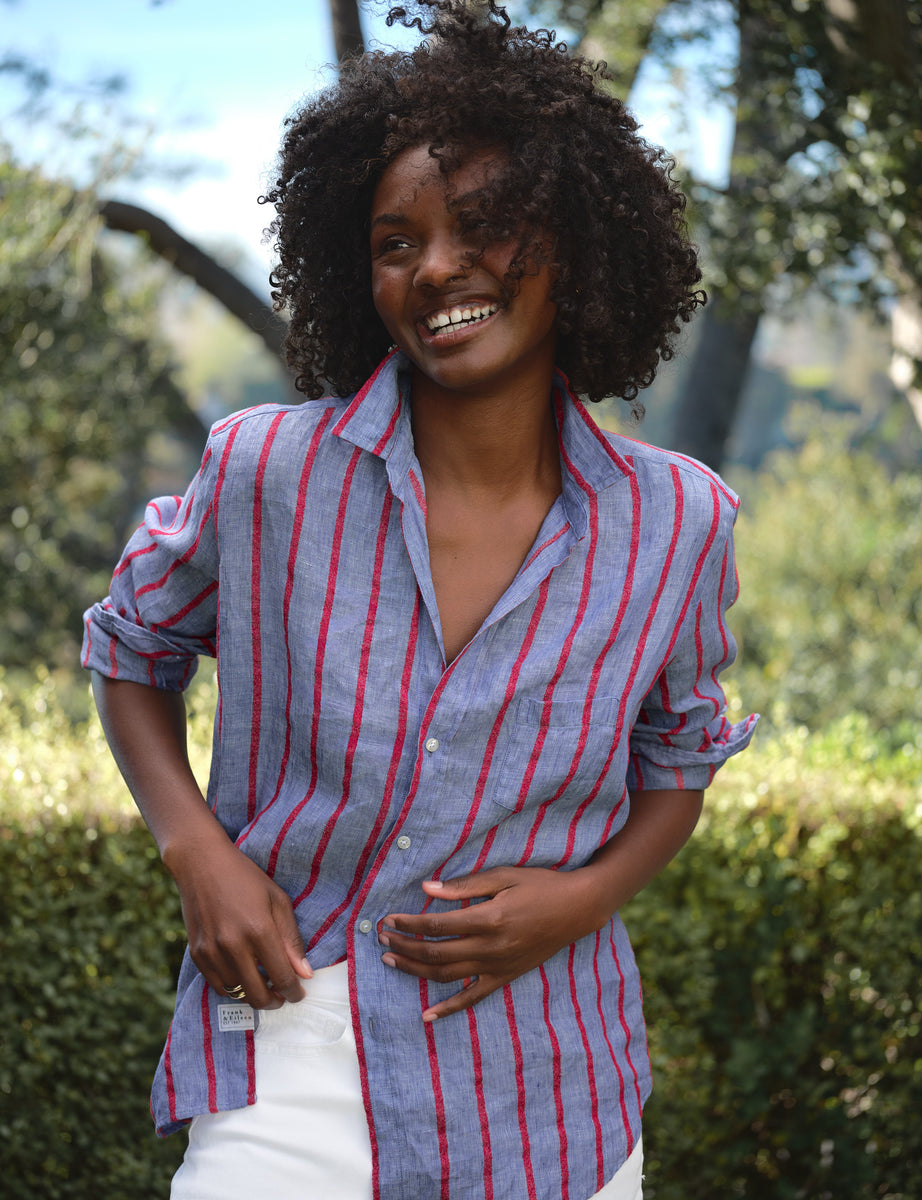 Eileen, Relaxed Button-Up Shirt, Red Stripe | Frank & Eileen