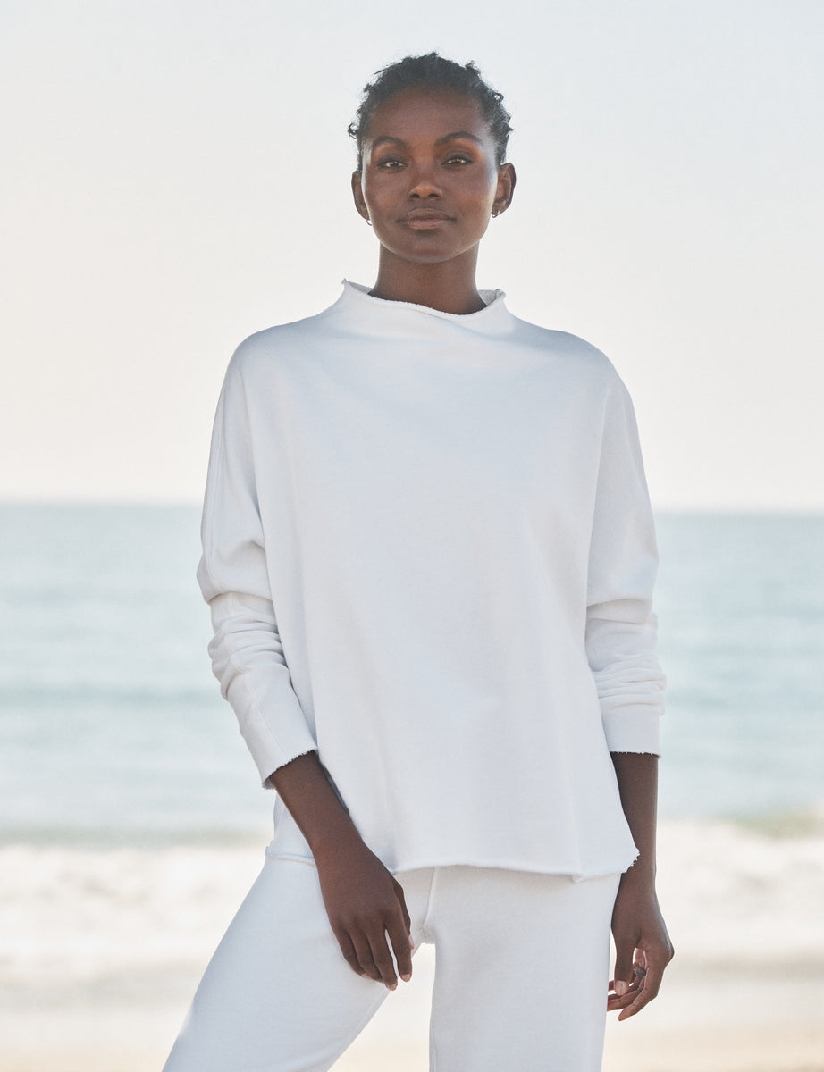 Effie, Long-Sleeve Funnel Neck Capelet, White | Frank & Eileen