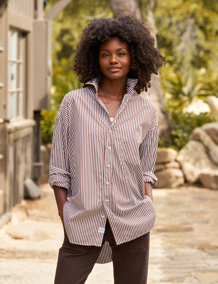 Shirley, Oversized Button-Up Shirt, Brown Stripe | Frank & Eileen
