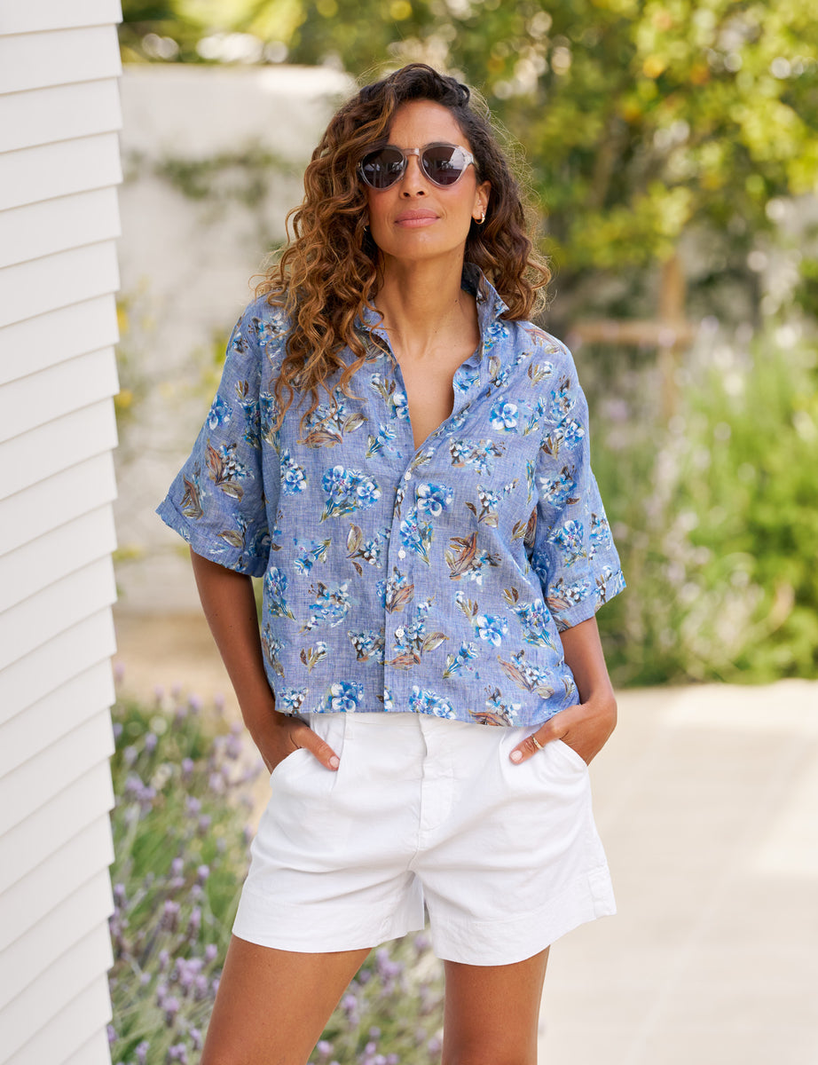 Frank&amp;Eileen ローズ ROSE ボイル コットン スキッパーシャツ Eileen, Relaxed Button-Up Shirt, Pink Floral | Frank & Eileen