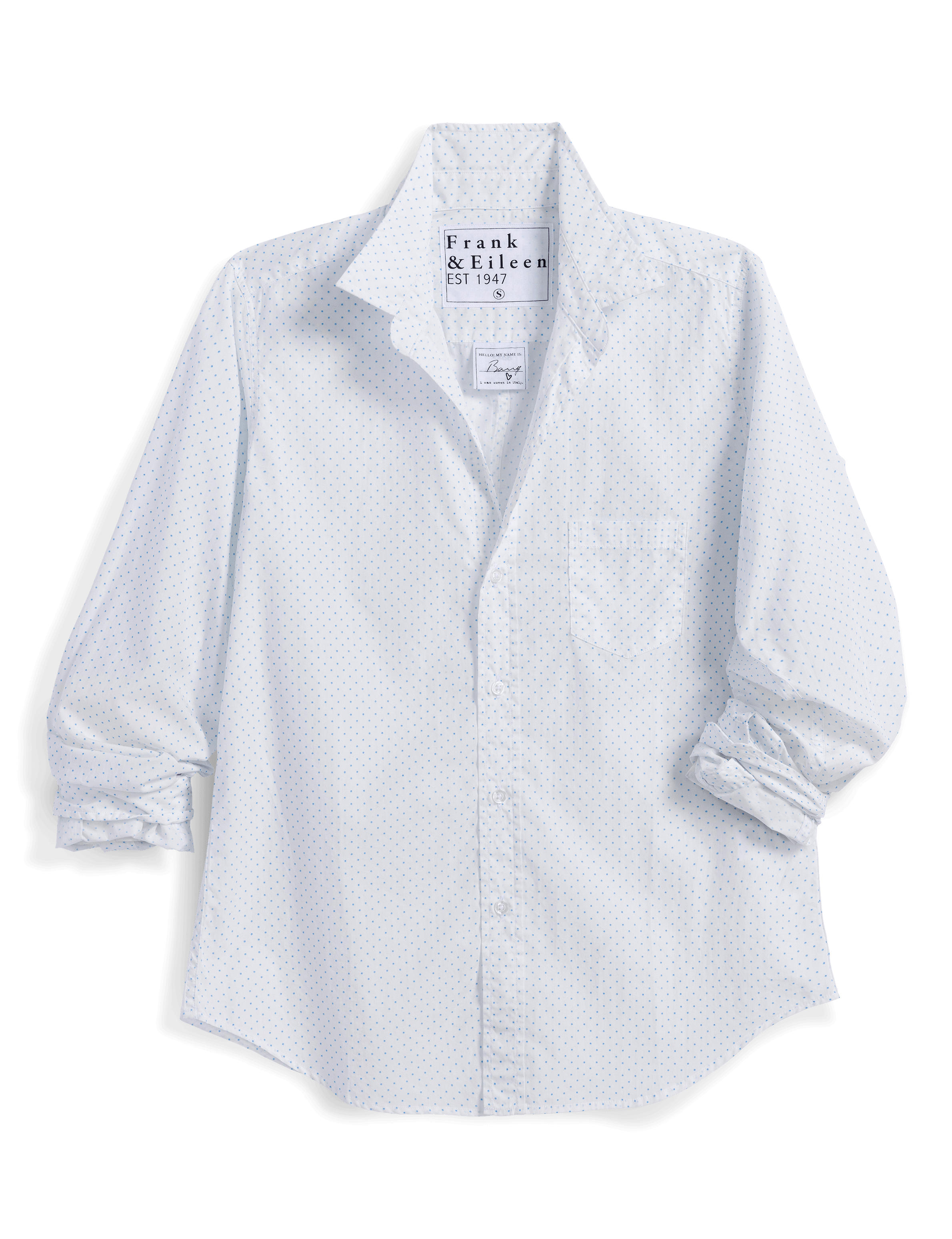 Frank & Eileen BARRY イタリア生地 USA製 白シャツ XS Barry, Tailored Button-Up Shirt, Blue Dots | Frank & Eileen