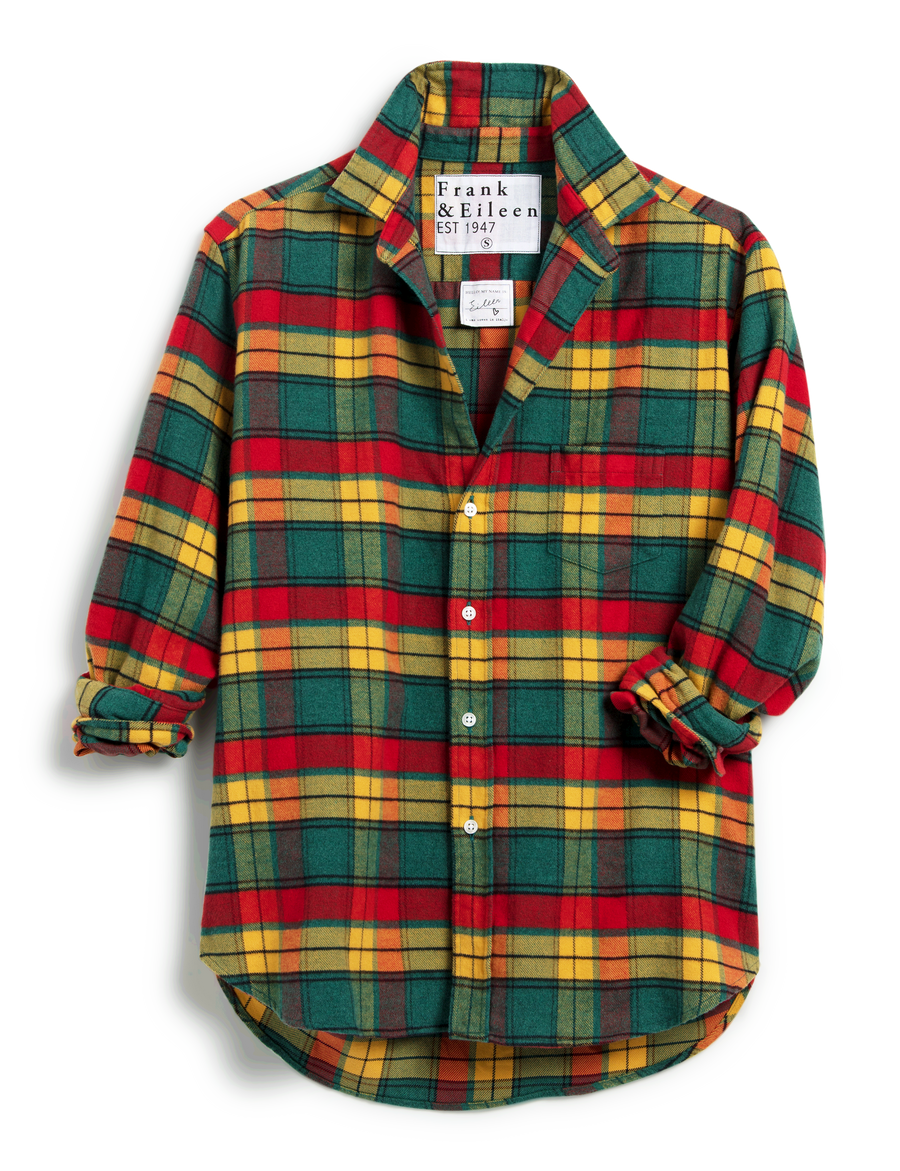 Flat front of Green Plaid Frank & Eileen Eileen Relaxed Button-Up Shirt in Flannel