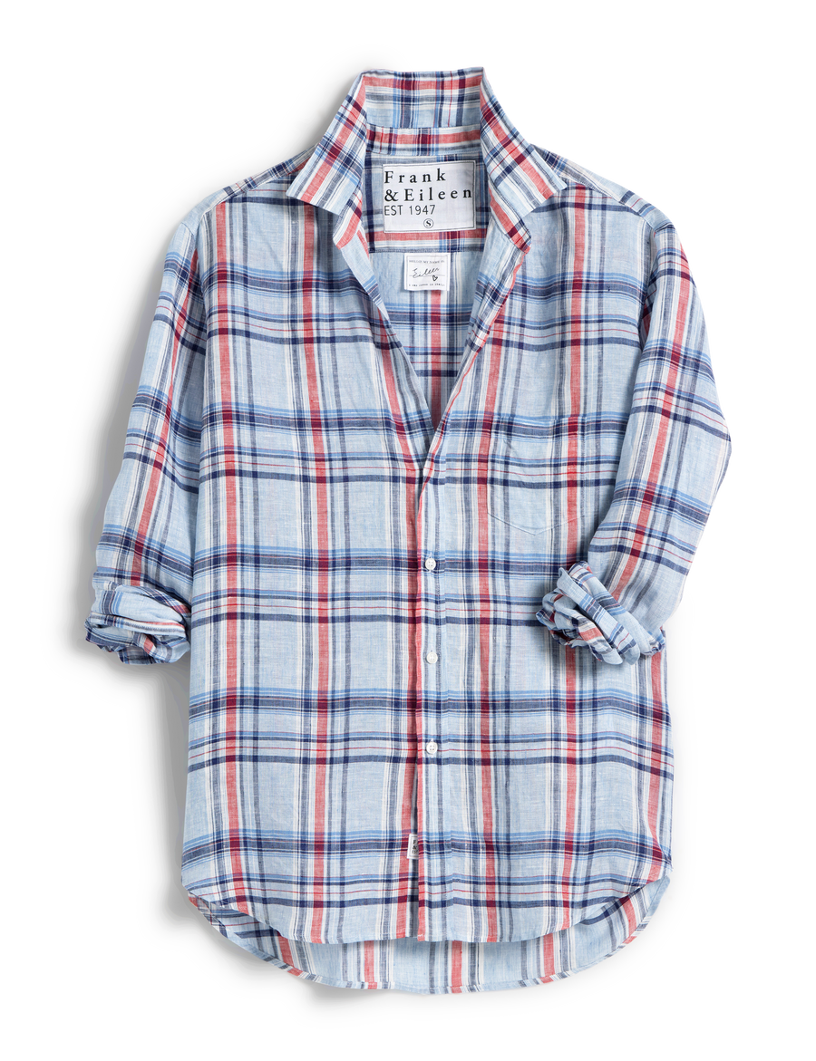 EILEEN Light Blue with Red Plaid, Classic Linen