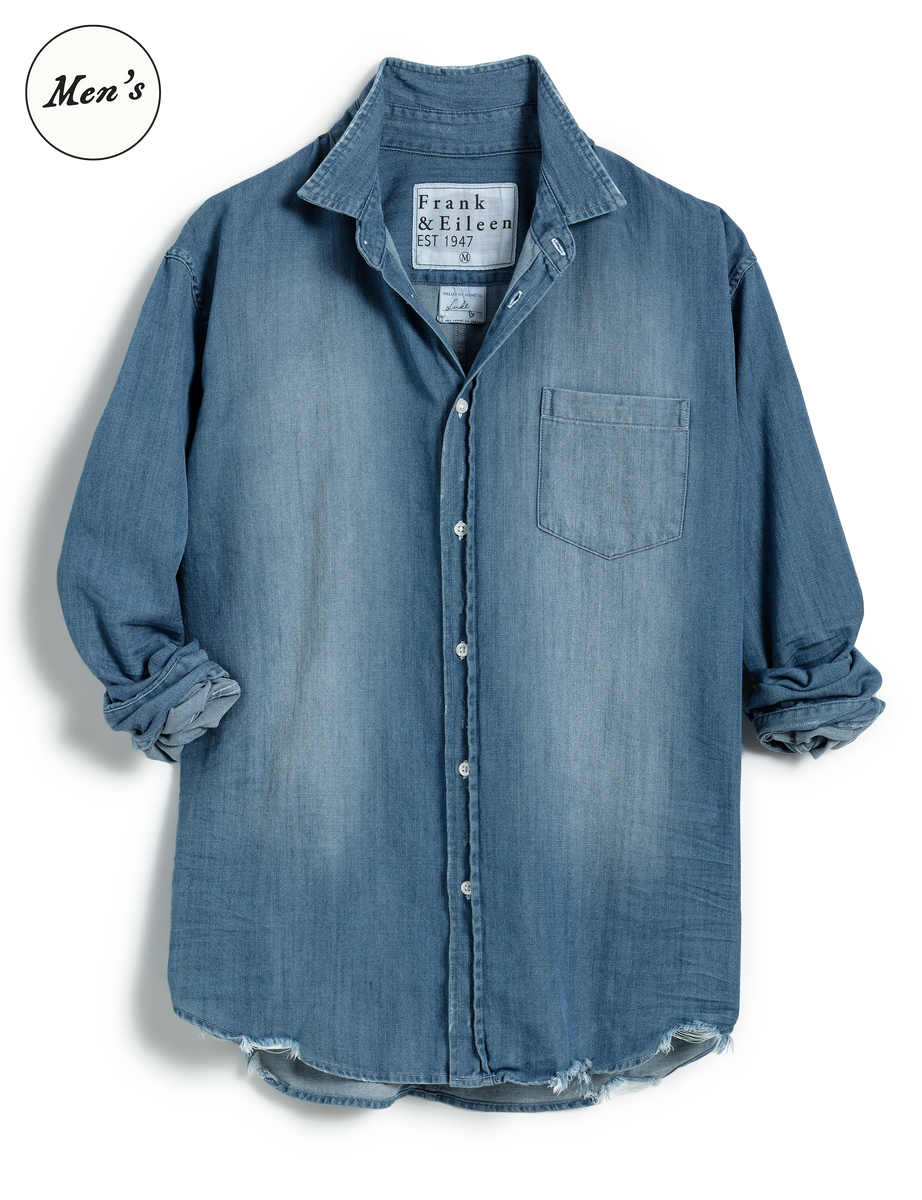 Luke, Men's Button-Up Shirt, Distressed Denim Wash | Frank & Eileen Luke, Men's Button-Up Shirt, Distressed Denim Wash | Frank & Eileen