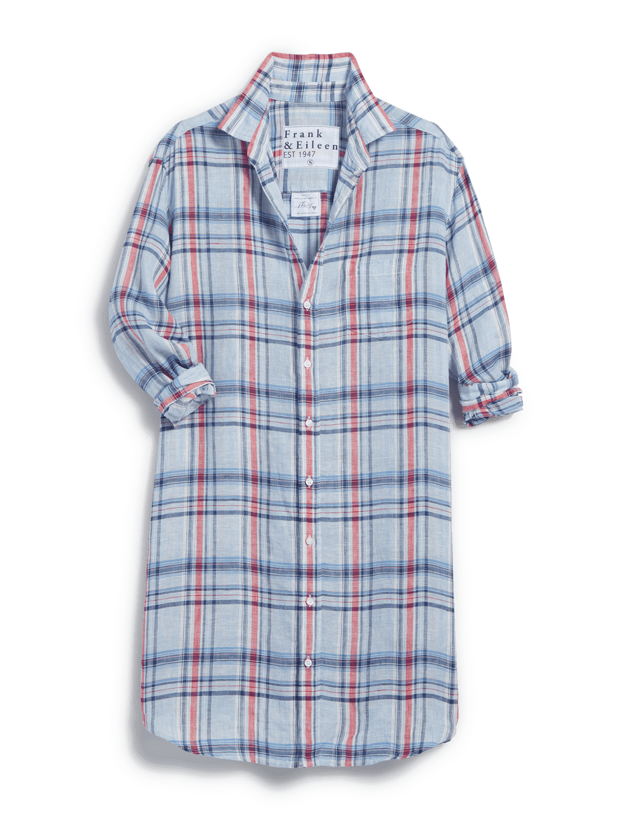 MARY Light Blue with Red Plaid, Classic Linen