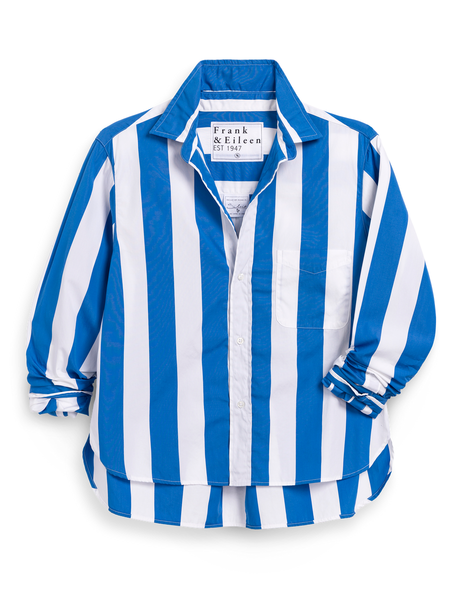 Silvio, Untuckable Button-Up Shirt, Blue Stripe | Frank & Eileen