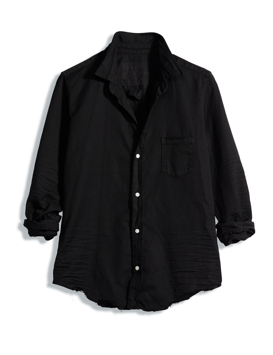 Flat front shot of Black Frank & Eileen Barry Tailored Button-Up Shirt in Famous Denim