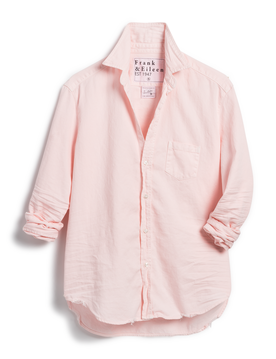 Flat front shot of Light Pink Frank & Eileen Eileen Relaxed Button-Up Shirt in Famous Denim