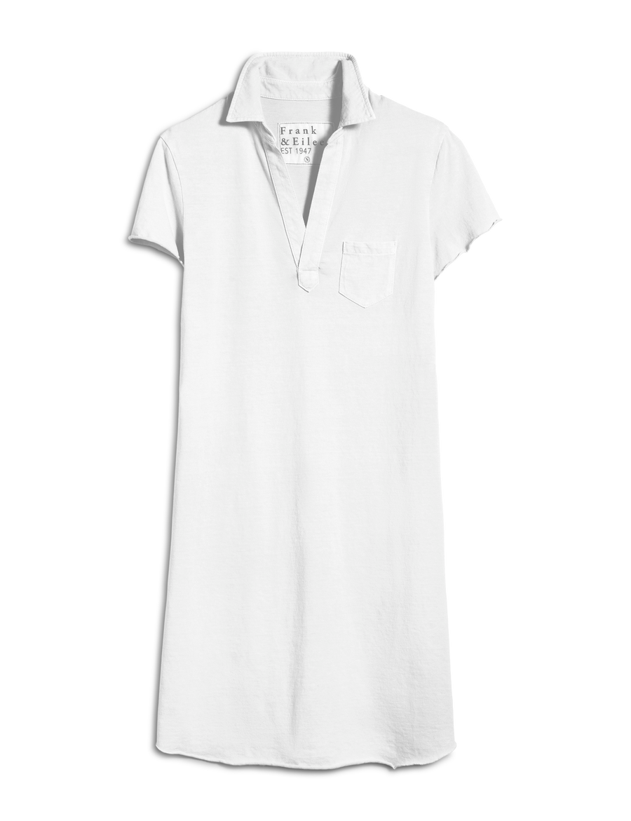 Flat front shot of White Frank & Eileen Lauren Polo Dress in Italian Heritage Jersey
