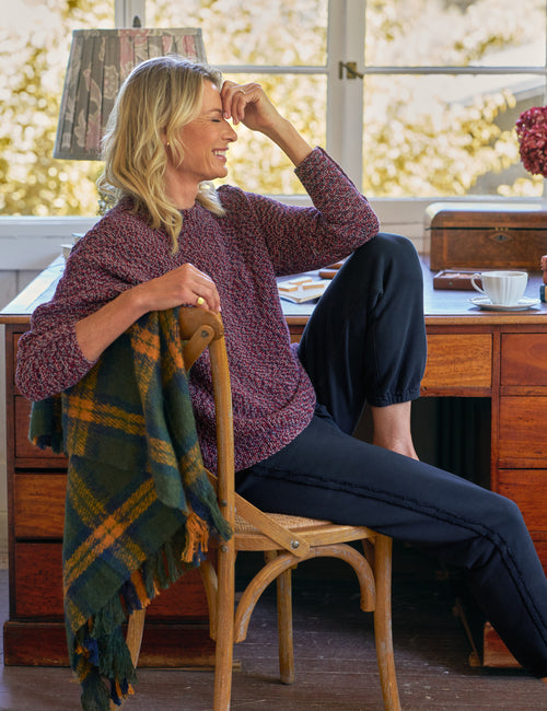 MONTECITO SWEATER Red and Navy Marl, Pure Italian Cotton, alternate view