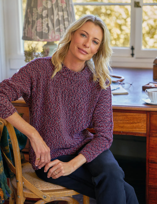 MONTECITO SWEATER Red and Navy Marl, Pure Italian Cotton, front view