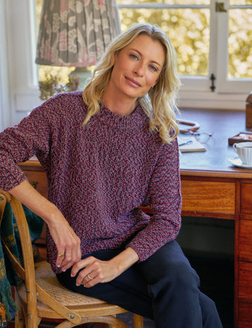 MONTECITO SWEATER Red and Navy Marl, Pure Italian Cotton