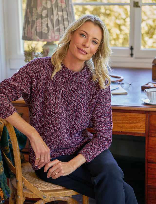 MONTECITO SWEATER Red and Navy Marl, Pure Italian Cotton