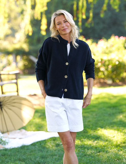 MONTECITO CARDIGAN Marine, Pure Italian Cotton, alternate view