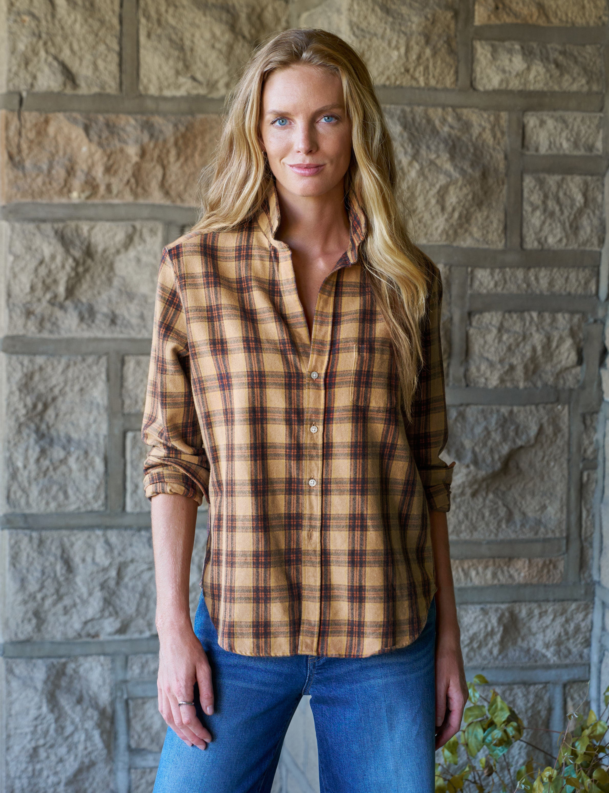 EILEEN Gold and Brown with Black Plaid, Italian Flannel