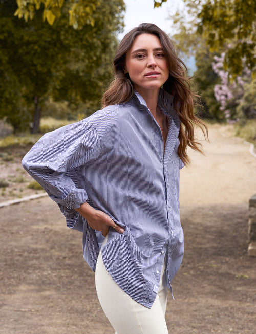 SHIRLEY Navy Stripe, Italian Superluxe, front view