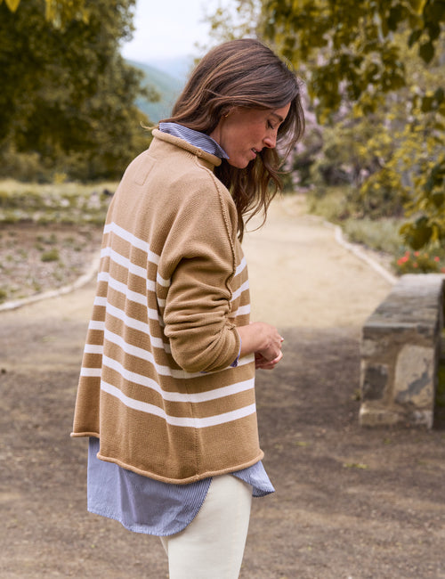 MONTEREY Camel with Cream Stripe, Pure Italian Cotton, view 4