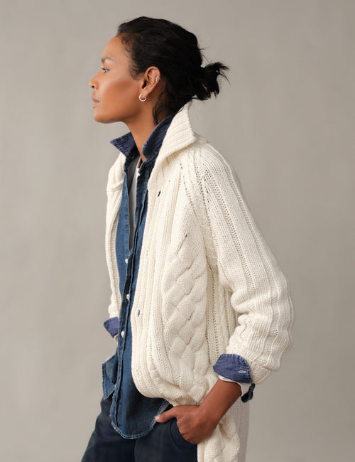 COTSWOLDS COATIGAN Ivory, Pure Italian Cotton, view 5