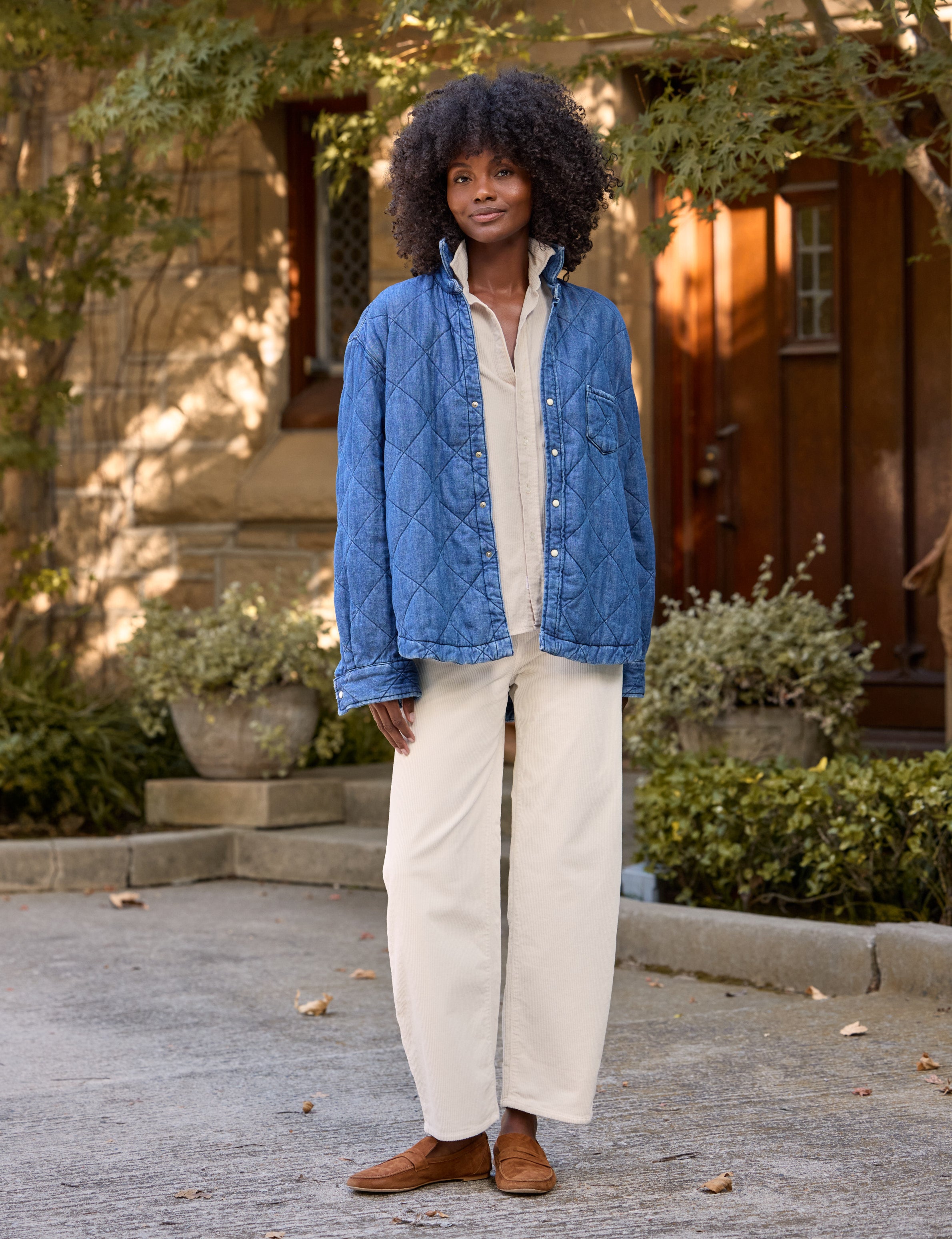 Eileen Jacket, Quilted Shirt Jacket, Indigo Denim | Frank & Eileen