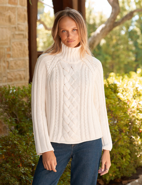 COTSWOLDS TURTLENECK Ivory, Pure Italian Cotton, front view