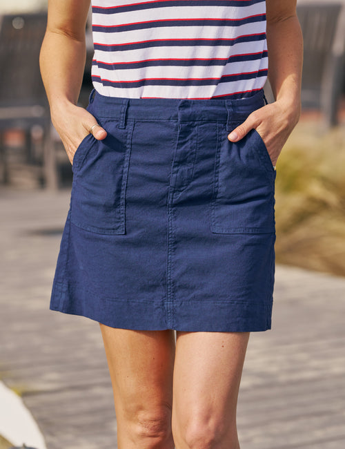 JAMESON SKIRT Summer Navy, Italian Performance Linen, front view