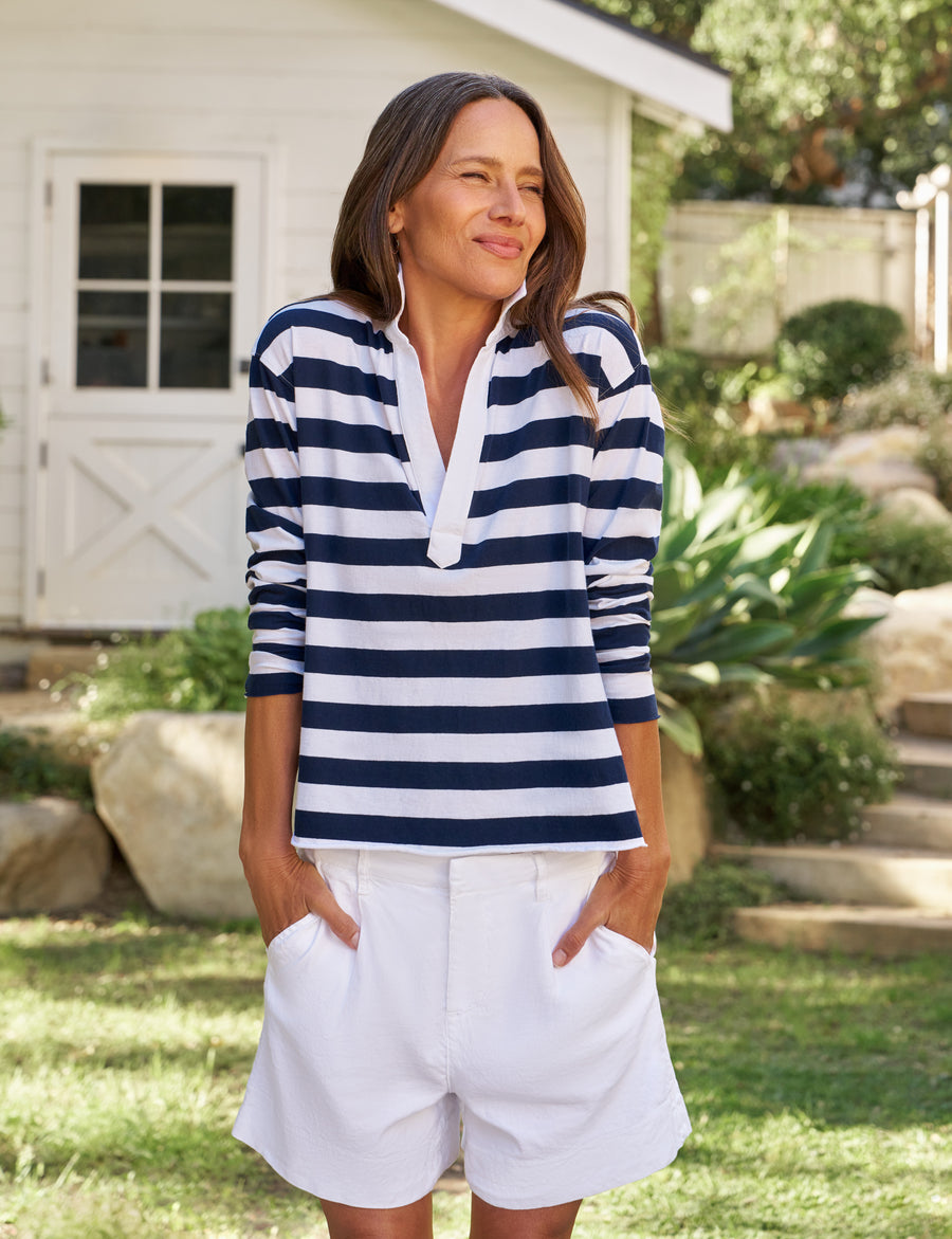 Patrick, Popover Henley, Navy Rugby Stripe | Frank & Eileen