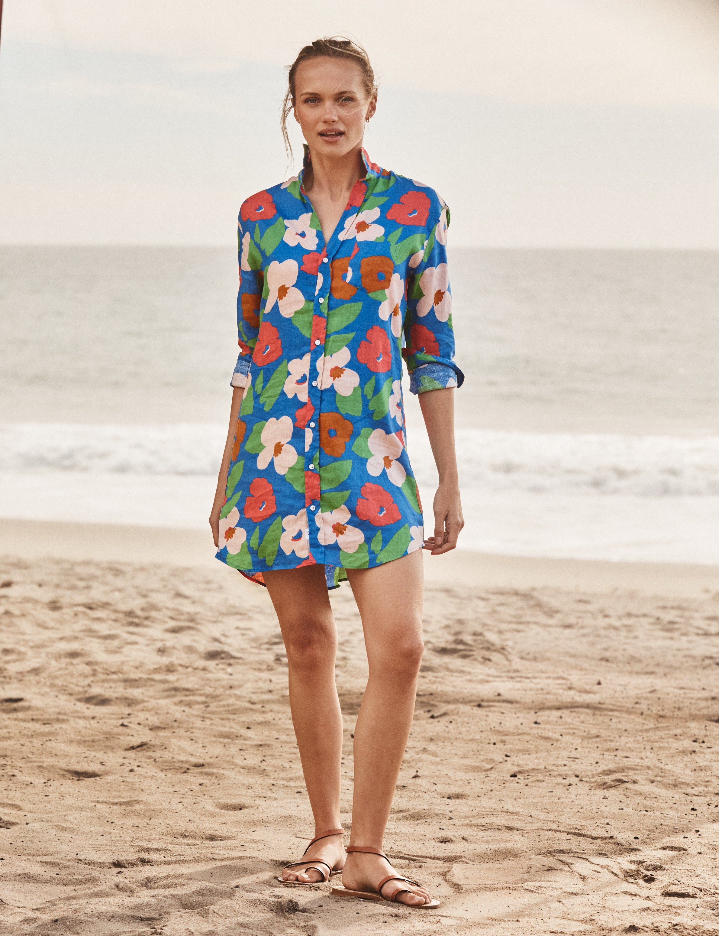 MARY Bright Blue Floral, Italian Classic Linen, view 5