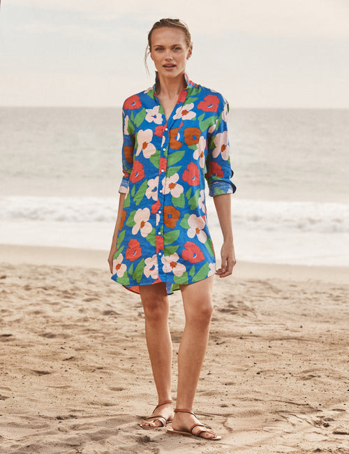 Mary, Classic Shirtdress, Blue Floral