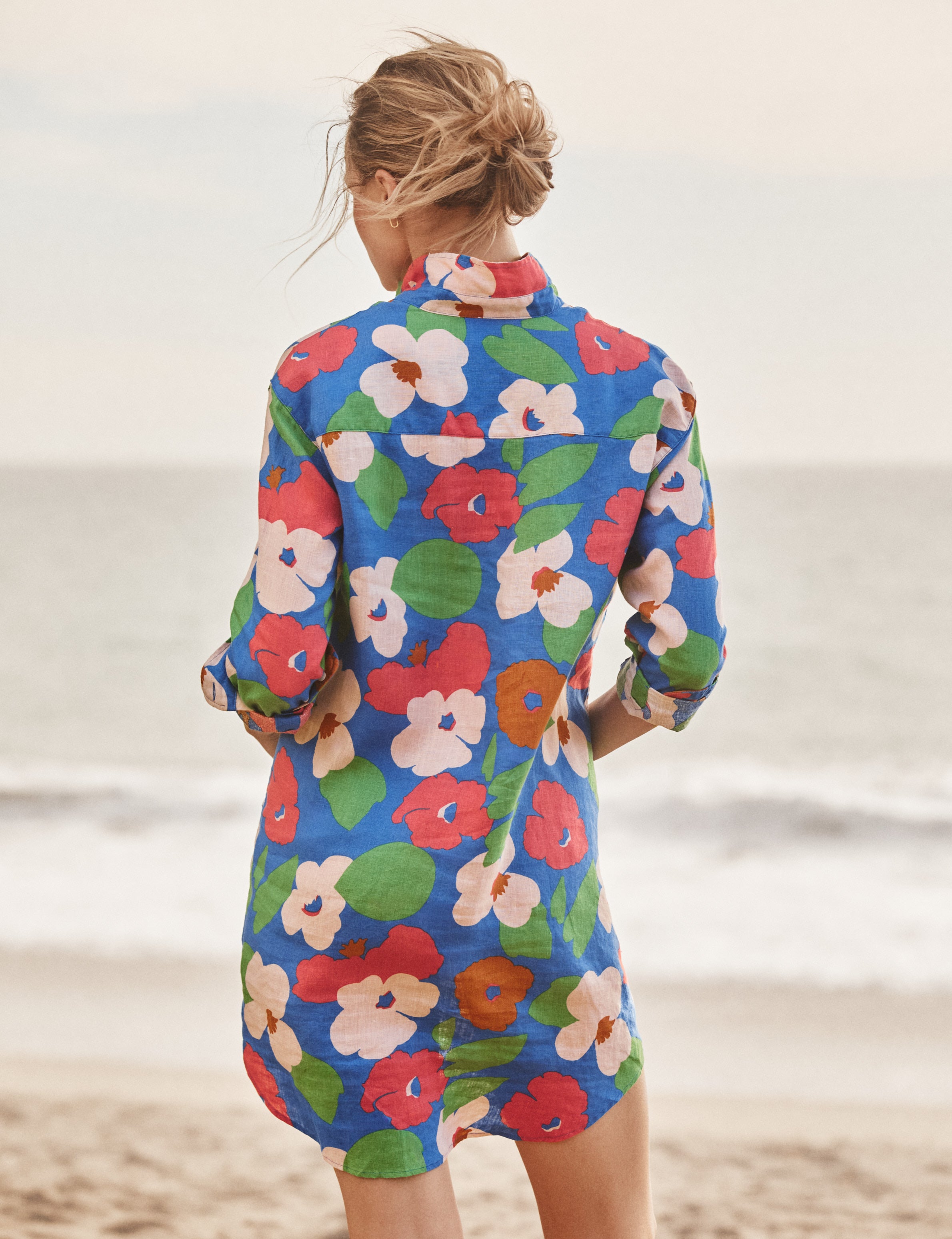 MARY Bright Blue Floral, Italian Classic Linen, alternate view