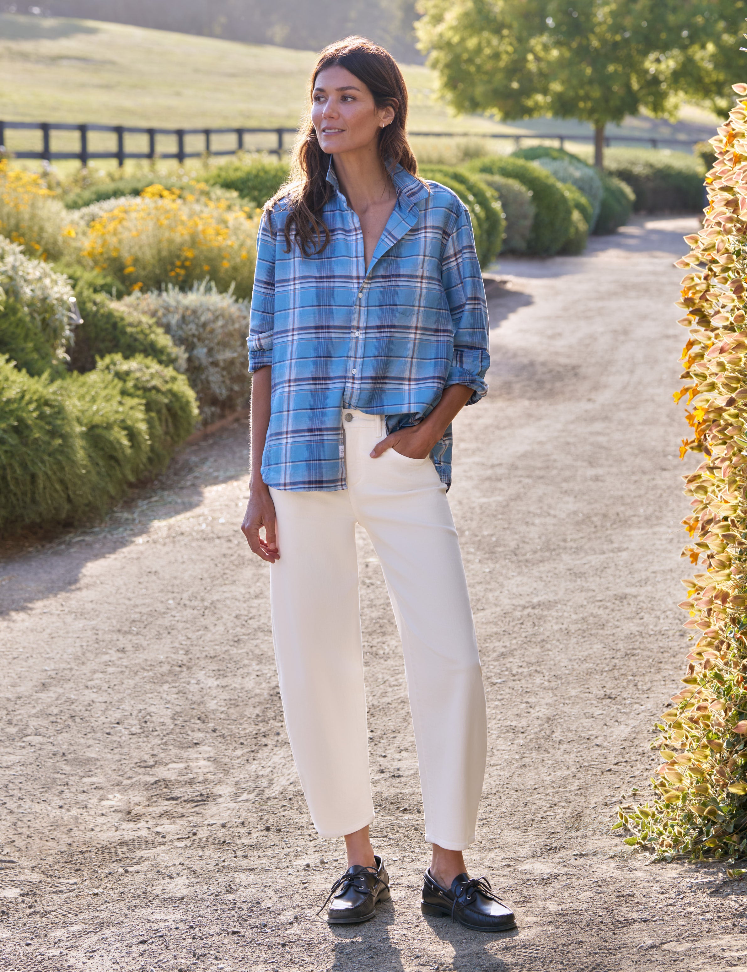 Brennan, Barrel Leg Jean, Cream Denim | Frank & Eileen