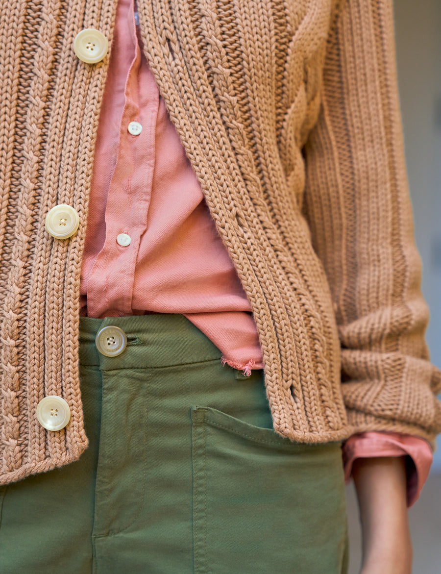 Mini Cotswolds, Cropped Cable Knit Cardigan, Light Brown | Frank