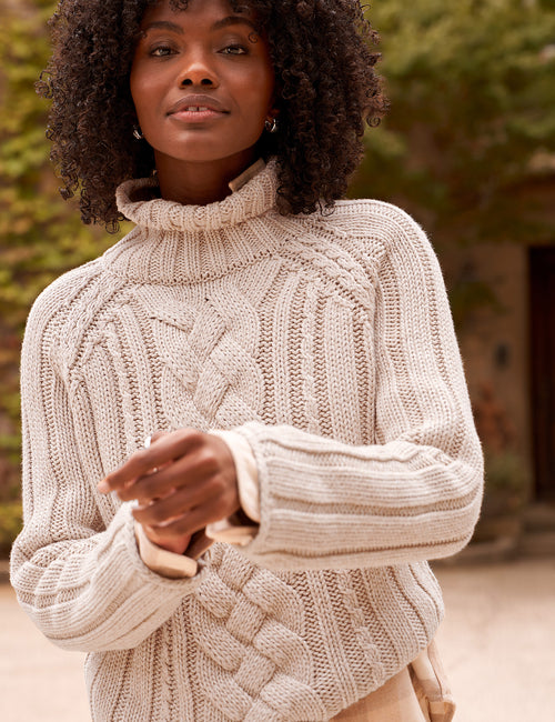 COTSWOLDS TURTLENECK Almond, Pure Italian Cotton, alternate view