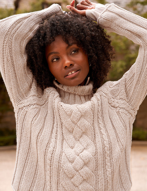 COTSWOLDS TURTLENECK Almond, Pure Italian Cotton, view 3
