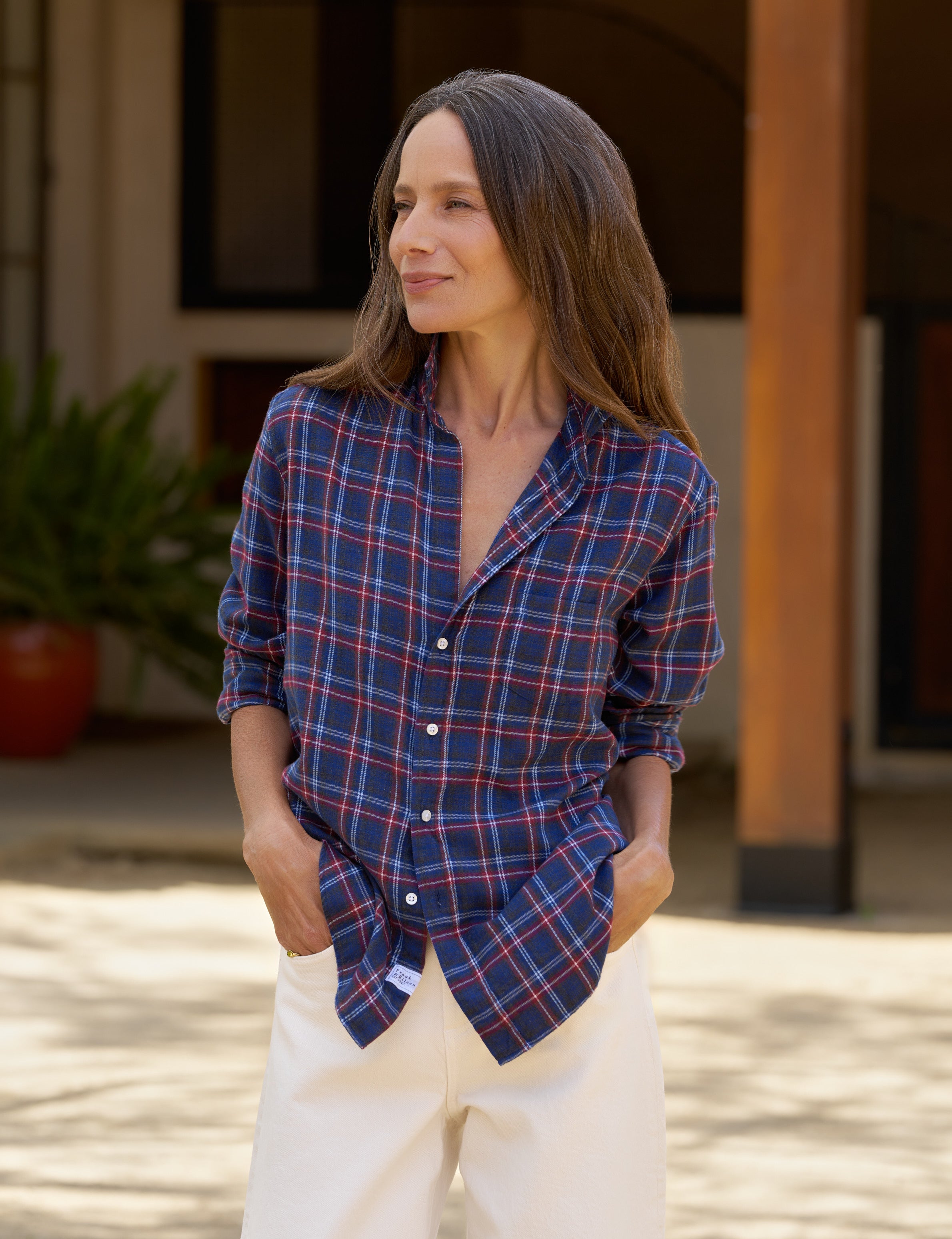 EILEEN Cranberry and Navy Plaid, Italian Cashmere Touch
