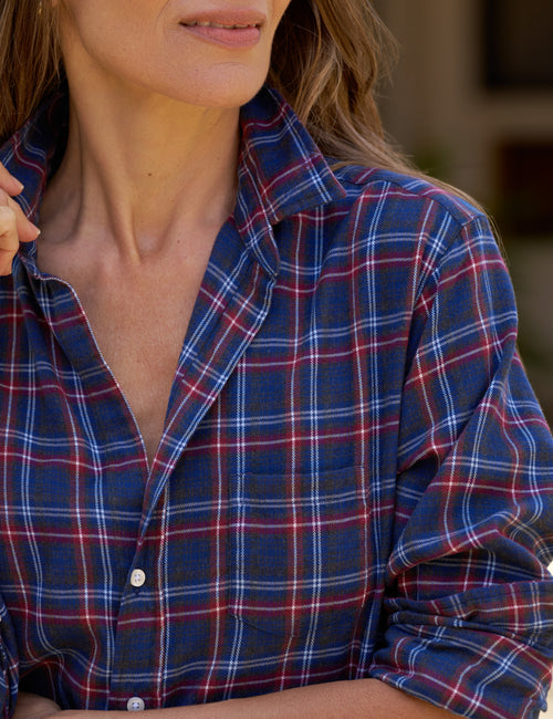 EILEEN Cranberry and Navy Plaid, Italian Cashmere Touch, view 3
