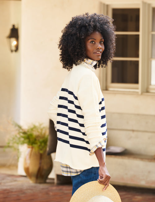 MONTEREY Cream with Navy Stripe, Pure Italian Cotton, alternate view