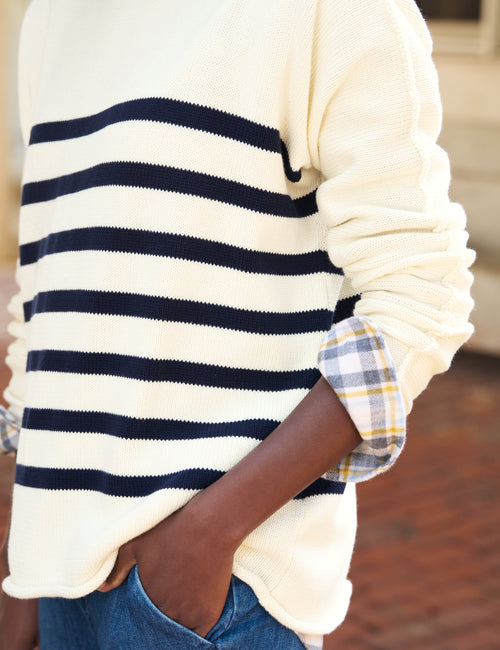 MONTEREY Cream with Navy Stripe, Pure Italian Cotton, view 3